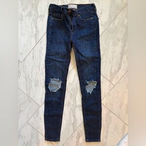 Free People Dark Blue Distressed Skinny Jeans